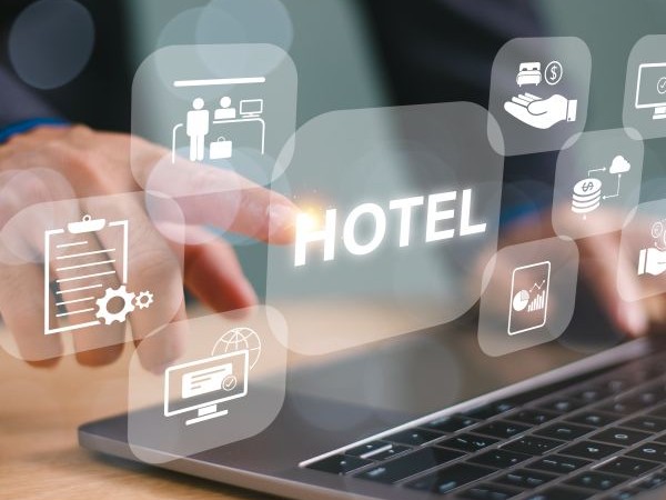 Businessman use computer, Property Management System. Apartment hospitality software 4-3